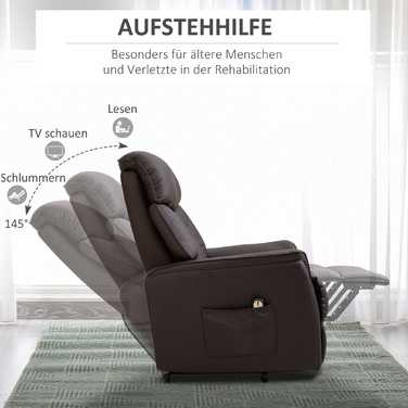 HOMCOM Electric Recliner Chair, TV Recliner with Lift Assist, Recliner with Lie-Flat Function, Faux Leather, Brown, 80 x 94 x 104 cm | Aosom