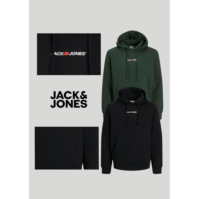 Набір худі для чоловіків JACK & JONES (2 шт.), бавовняний світшот з каптуром, чорний та темно-зелений, розмір L