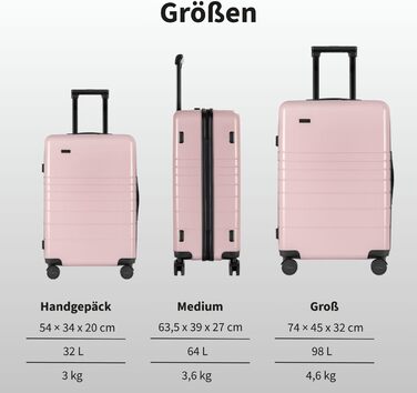 Валіза ETERNITIVE з полікарбонату та ABS: легка, з 360° колесами, TSA-замок, ручна, оливковий, рожевий, набір 3 шт (S+M+L)