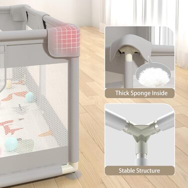 Playpen Baby, 200x160 CM Extra-large playpen for indoor and outdoor use, baby playpen with soft, breathable mesh, includes 50 balls, 6 pull rings