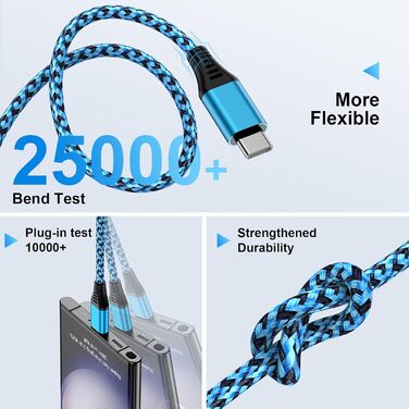 Кабель USB Type-C, 3 шт. [3м+2м+1м] для Samsung, Huawei, Xiaomi. Швидка зарядка, передача даних, нейлон.