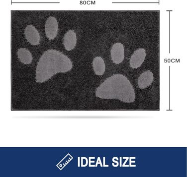 Килимок для підлоги 50 x 80 см, водонепроникний, антиковзний, для собак, вхід, вологі лапи, колір антрацит