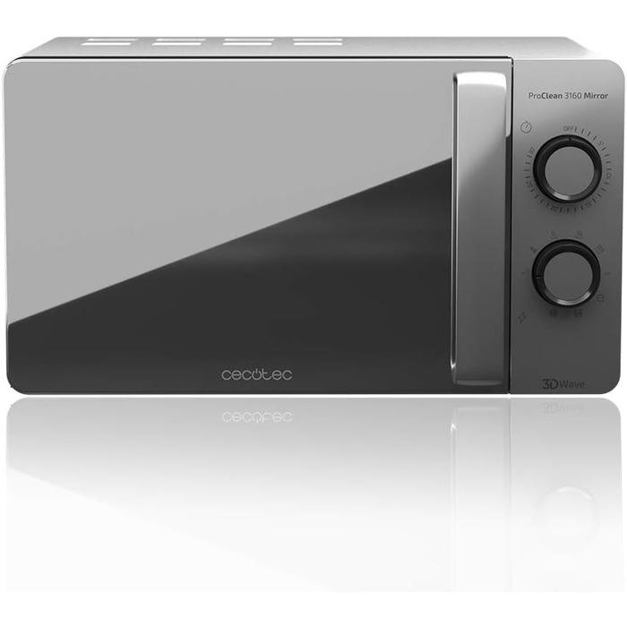 Мікрохвильова піч Cecotec ProClean 3160-Mirror, 20 л, покриття Ready2Clean, 800 Вт, гриль, 9 рівнів, таймер 30 хв, 3D Wave, срібна, дзеркальна дверцята
