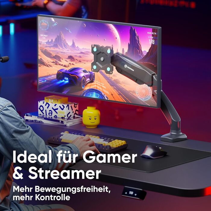 Кріплення для монітора ONKRON G80-B/G80T-B: газ-амортизатор, поворотний, нахильний, VESA 75x75-100x100, для моніторів 13-32 дюймів, до 8 кг