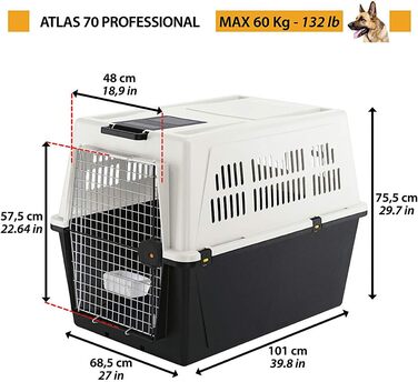 Транспортна переноска для собак Ferplast ATLAS 50, сіра, 55,5 x 81 x 59,5 см (зовнішні розміри: 101 x 69 x 76 см)