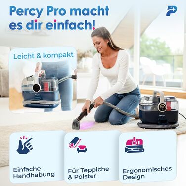 Вашсаугер з пароочищувачем Percy Pro – 1800W, 13kPa, для чищення м'яких меблів та килимів (Блакитний)