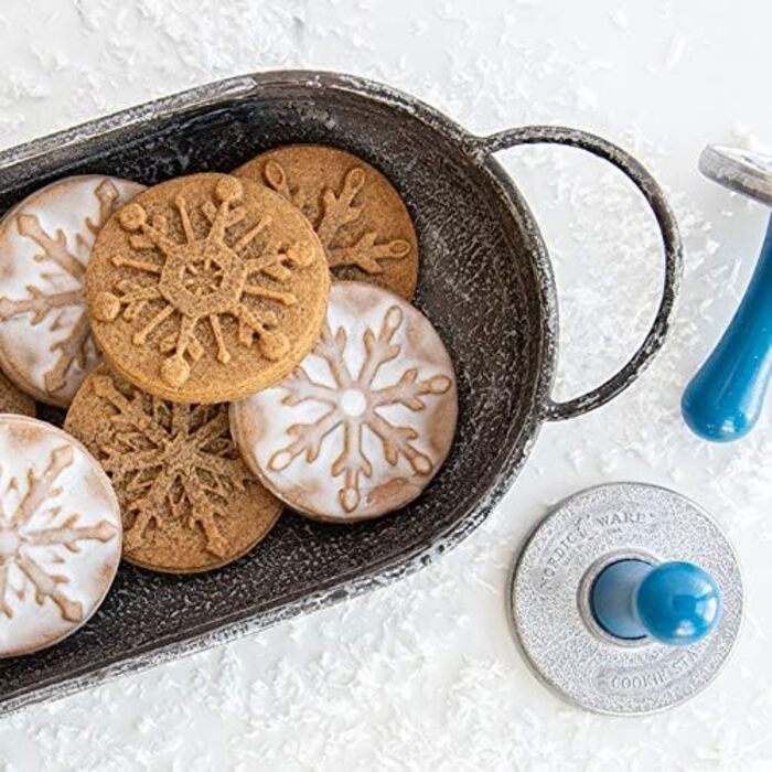 Nordic Ware Disney Frozen 2 Cookie Stamps, Design: Falling Snowflake, Set of 3, Silver with Blue Handles