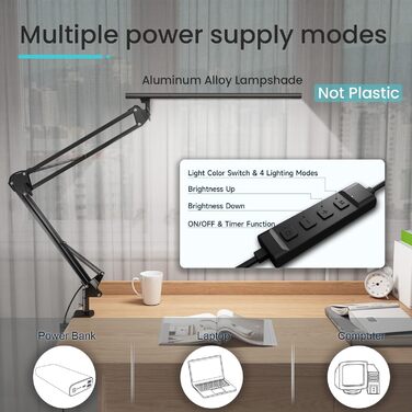 Світлодіодна лампа для робочого столу, кріпиться на край столу, архітектурна лампа з адаптером QC3.0, лінза Френеля, чорна