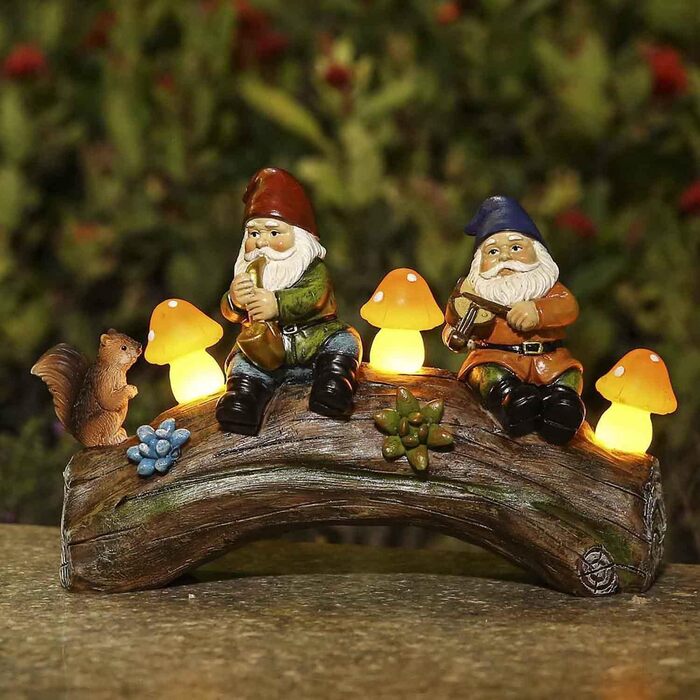 The Enchanted Garden Garden Gnomes, Resin Statue, Solar Powered, LED Mushroom, Garden Lights, Resin Figure for Patio, Lawn, Yard, Decoration