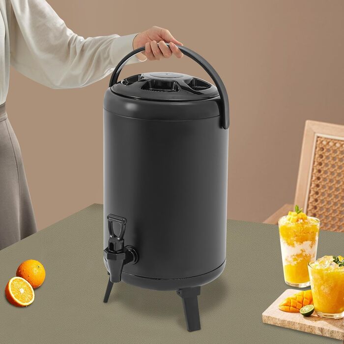 Stainless Steel Drink Dispenser, 10L Beverage Container with Spout, Cold and Hot Drink Dispenser for Parties and Camping (Black)