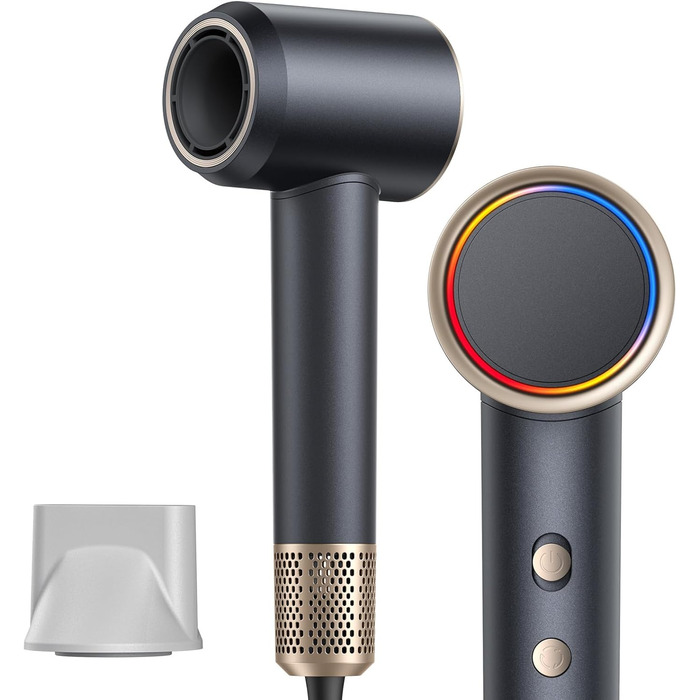 Іонський фен Föhn 200 мільйонів іонів, швидкий сушар для волосся 110 000 об/хв, компактний фен для подорожей, дому, салону. 3 температурні режими та 2 швидкості, концентрат. Сірий колір