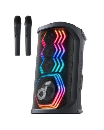 Soundcore PartyBox Rave 3S – портативна колонка з мікрофонами, 200 Вт, Bluetooth, світлодіодна підсвітка, AuraCast, 12 годин роботи, для дому та вулиці
