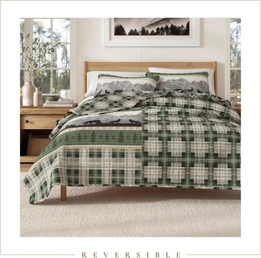 Плед Great Bay Home Lodge Stonehurst Collection (Full/Queen) з 2 наволочками. 3-частинний комплект постільної білизни, перевертається, підходить для всіх сезонів. Стильний дизайн Forest Patchwork (червоний/чорний)