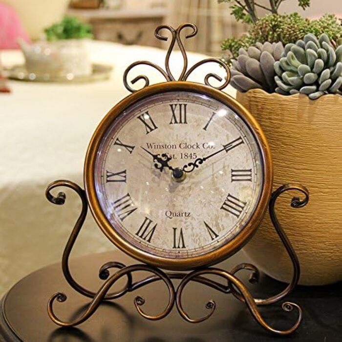 HZDHCLH Retro Silent Roman Table Clock for Living Room Bedroom Office Art Desk Clock (Copper)