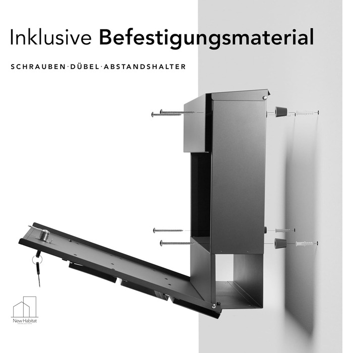 Сучасна поштова скринька антрацит з газетницею та гравіюванням: індивідуальне виготовлення з нержавіючої сталі, номер будинку та табличка з іменем. Стійка до іржі та УФ-випромінювання, з монтажним комплектом.