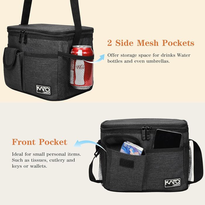 Термосумка Kato Tirrinia 17L (23 банки) - велика, чорна, водонепроникна для пікніків, роботи, пляжу