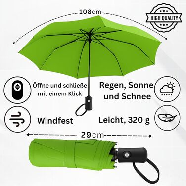 Стійкий до вітру парасолька Rainroyal Drytogo: 3 розміри (95, 100, 105 см) | Автоматичний, для жінок та чоловіків | Колір: світло-зелений