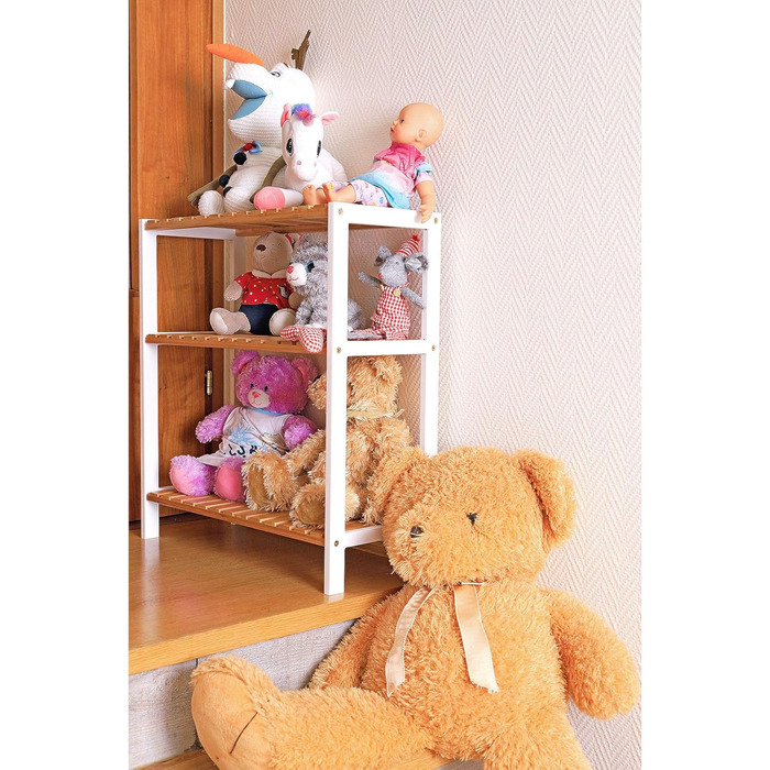 dibea Shoe Rack with 3 Shelves, Shoe Cabinet, Bathroom Shelf, Living Room Shelf, Standing Shelf, Bamboo Shelf, Bathroom Shelf, Bookshelf, Kitchen Shelf, 60x26x66 cm, natural/white
