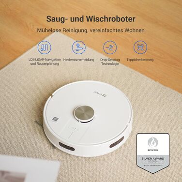 EZVIZ Робот-пилосос 3-в-1 з автоматичним випорожненням, WiFi, LiDAR навігація, розпізнавання перешкод, 4000 Па потужність всмоктування, керування через APP/Alexa/Google