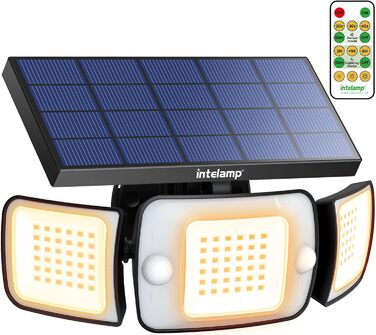 INTELAMP Solar Lights for Outdoors with Motion Sensor, 6000 mAh Solar with Remote Control, 1200LM, 270° Wide-Angle Solar Lights, IP65 Waterproof for Porch and Garage (1 Piece - Warm Light)