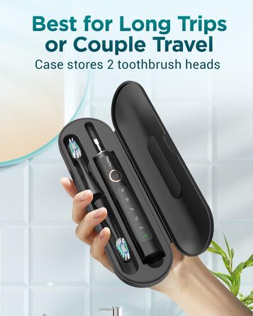 Електрична звукова зубна щітка для дорослих з 8 насадками та кейсом для подорожей, 5 режимів, водонепроникна IPX7, до 90 днів роботи від акумулятора, чорна (1 шт)