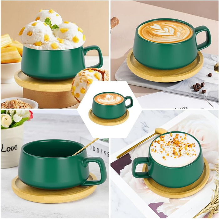 Набір кавових чашок капучіно з підставками, 4 шт. (320 мл) з кераміки, чорного кольору. Підходять для еспресо, капучіно та лате.