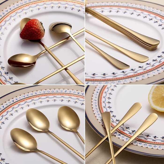 Набір ложок HOMQUEN з довгим руків'ям (8 шт.) - кавові, для коктейлів, чайні, з нержавіючої сталі (сріблясті)