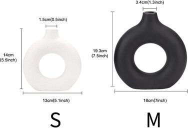 Набір ваз Sawoake Donut Ceramic Set 2 шт. для сучасного декору дому, круглі матові вази для пампасной трави, нейтральний бохо, скандинавський мінімалізм, чорний та білий колір