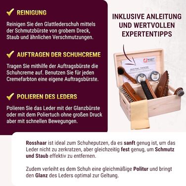 Shoe Shining Set Leather 9-Piece Shoe Shining Box Milano I Horsehair Shoe Brush - Container Brush and extra soft horsehair brush for polishing I Shoe Brush Set with horsehair, shoe care set made in Germany