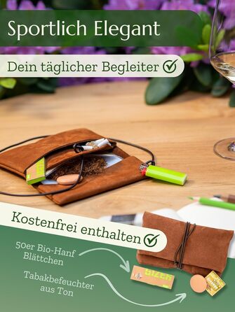 Premium Tobacco Pouch made of Wild Leather - Separate Paper & Filter Compartment - Handcrafted Tobacco Bag - High-Quality Rolling Pouch for Tobacco (Cognac Brown)