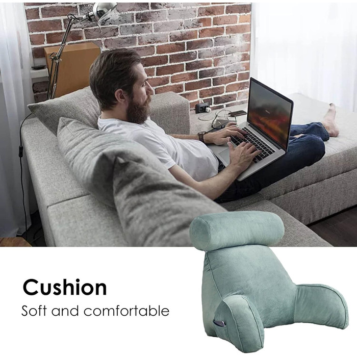 Велике спинне крісло з підлокітниками та підтримкою шиї. Крісло для читання, подушка підтримки, подушка для читання, подушка для відпочинку в ліжку. Багатофункціональна подушка, ідеально підходить для читання, роботи та ігор. 75x40x40 см (Водостійкий сині