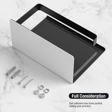 Тримач туалетного паперу HITSLAM без свердління, чорний, нержавіюча сталь з полицею, самоклеючий, для ванної кімнати