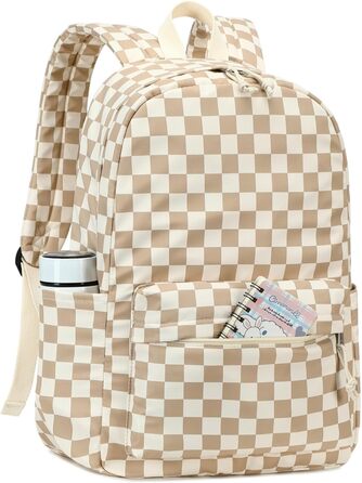 Шкільний рюкзак LOIDOU для дівчаток та хлопчиків підліткового віку: легкий, водонепроникний, для школи, коледжу та роботи. Колір: коричнево-білий у клітинку