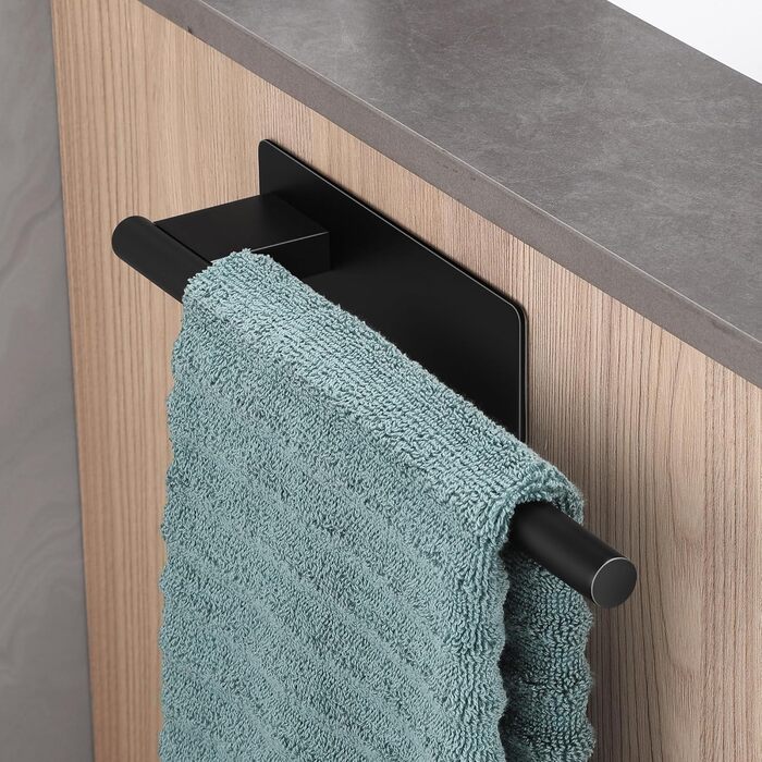Тримач для рушників без свердління, подвійний, 304 нержавіюча сталь, рушник-перекладина з двома підлокотниками, самоклеючий, для гостьових рушників, монтаж на стіну для ванної кімнати та кухні (#8 Чорний)