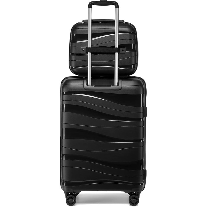 Набір валіз KONO 2 шт: велика валіза-тролі (56 см) + косметичка з поліпропілену, з 4 колесами та TSA-замком (кремовий білий)