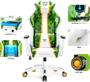 Ігрове крісло Diablo X-One 2.0 XL з ергономічним дизайном, регульованими підлокітниками, подушками для шиї та попереку, офісне крісло для геймерів, модель Craft King