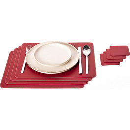 Placemats and Coasters (Set of 4) made of recycled leather, table mats, 4 placemats and 4 coasters, placemats and coasters 10 x 10 cm (Christmas Red, 45.7 x 33.02)