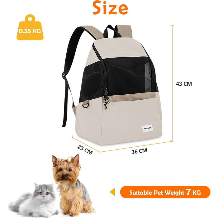 Рюкзак-переноска для тварин ALLSOPETS: для котів та маленьких собак. Зручний, дихаючий, для подорожей, кемпінгу, прогулянок. Бежевий колір