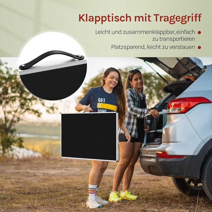 Стіл для кемпінгу та відпочинку Woltu: розкладний, регульований, 100x60 см, алюміній та MDF (Чорний)