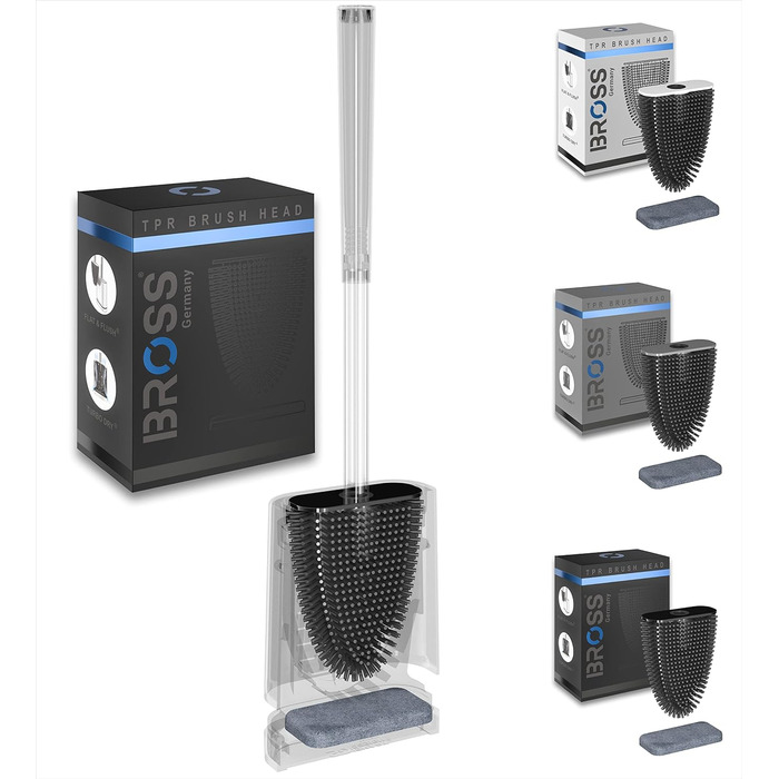 Щітка для унітазу Bross® Silikon - Інноваційна антибактеріальна щітка з тримачем для стіни - Набір 1 шт. (Чорний)