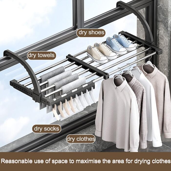 Висувна сушилка для білизни з нержавіючої сталі, турбо-тип, 6 крил, 3 рівні, для дому та вулиці, 64-110 см