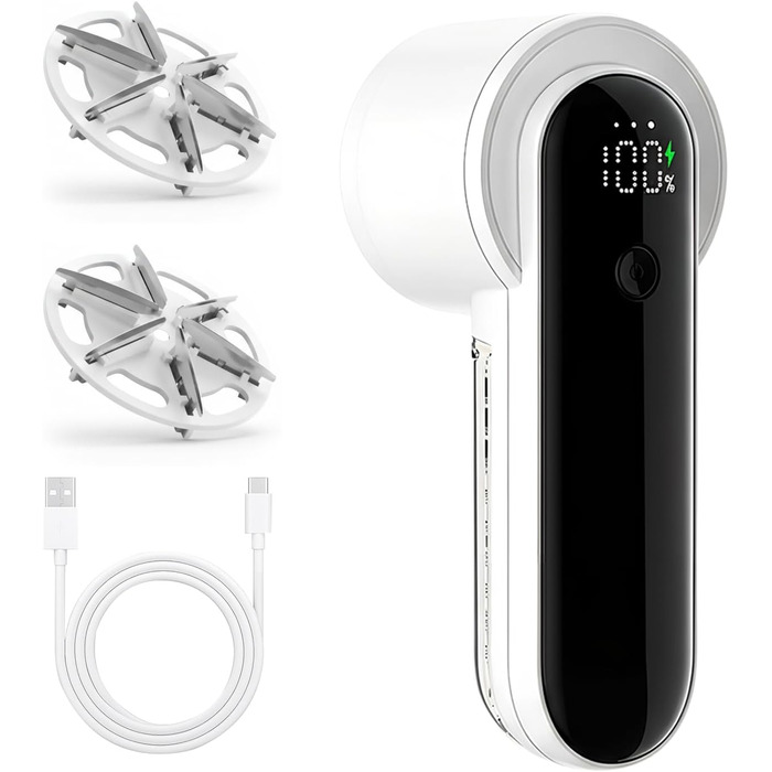 Електричний видалення ворсу - бездротовий пристрій для видалення ворсу з LED-дисплеєм та 3 швидкостями, з 2 запасними лезами - ідеально підходить для светрів, ковдр, одягу та іншого - портативний, ефективний видалення ворсу з тканини