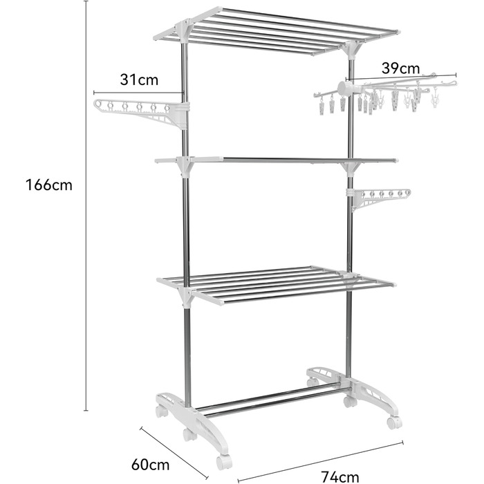 Сушарка для білизни Hyfive, велика, 4 яруси, з кріпленням для шкарпеток, нержавіюча сталь, складається для зберігання
