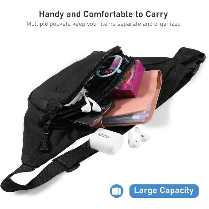 Чоловіча та жіноча поясна сумка Vinabo, чорна, універсальний розмір EU