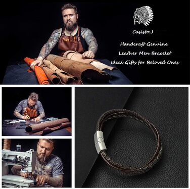 Чоловічий шкіряний браслет Lederarmband з гравіюванням та магнітним застібком (чорний/коричневий, 21 см)