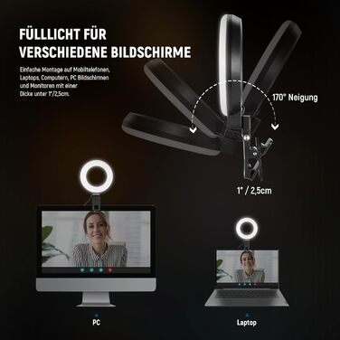 NEEWER Ring Light 5' з міні-штативом для відеоконференцій, стрімінгу та макіяжу. Комплект для монітора, веб-камери, ноутбука, смартфону. BR60