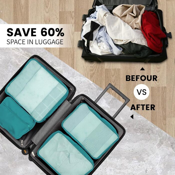 Органайзери для валізи Packing Cubes 12 шт. – Набір для подорожей, різні розміри та кольори (блакитний)