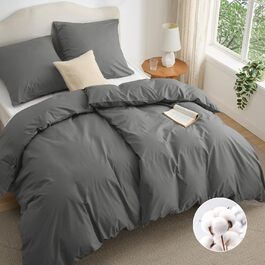 Комплект постільної білизни BEDSURE 135x200 з бавовни (4 частини) - сірий, з ремінцем, Oeko-Tex, з двома наволочками 80x80 см