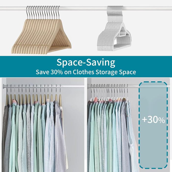 100 штук вішалок для одягу, неслизький пластик, обертовий гачок 360°, товщина 0,5 см, довжина 42 см, для пальто, суконь, сорочок, APY03G (білий + срібло)