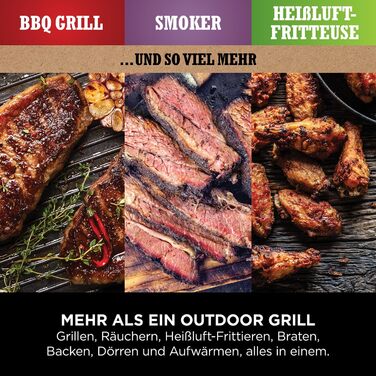 Ninja Woodfire Electric Grill with Smoker & Air Fryer - 7-in-1 Outdoor BBQ Grill - Weatherproof, Non-Stick, Portable - Grey/Black OG701EU